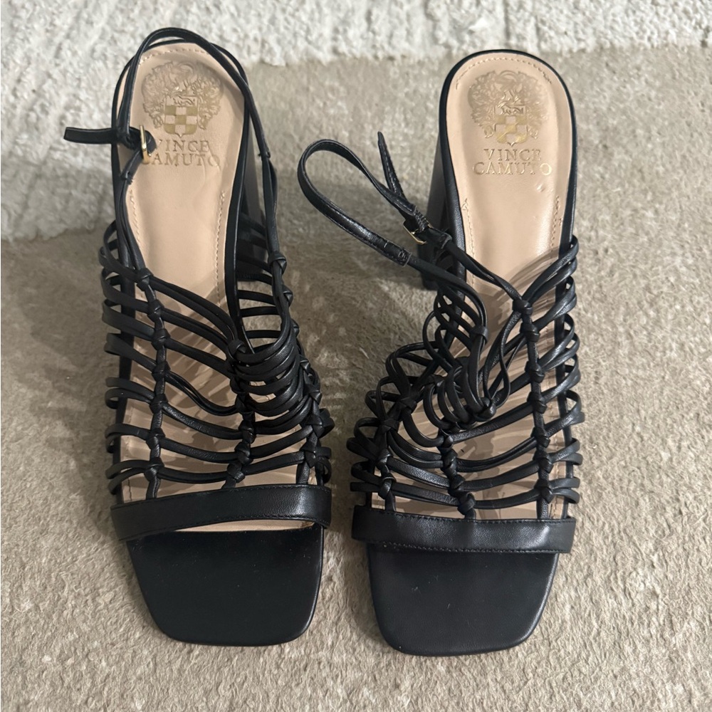 Vince Camuto Black Woven Heeled Sandals